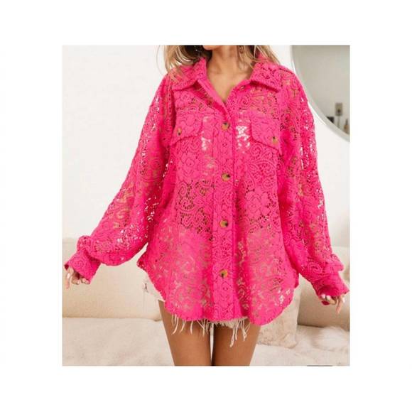 ADORA Other - NEW ADORA lace shacket shirt in neon pink